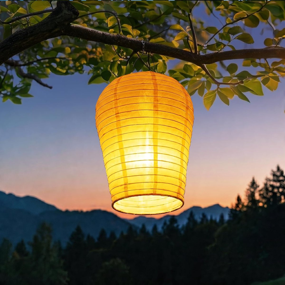 IShabao Lampion op Zonne-energie voor Buiten, 1 Stuk 30 cm Weerbestendig Nylon Hangende Lantaarn Tuinlantaarn met Realistisch Vlameffect, Wenslantaarn voor Tuin Party Feest Binnenplaats