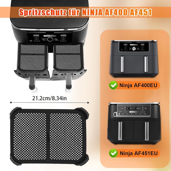 Set van 2 spatbescherming voor Ninja Foodi Max Dual Zone AF400EU en AF451EU, siliconen accessoires voor luchtfriteuse, accessoires voor airfryers — afbeelding 5