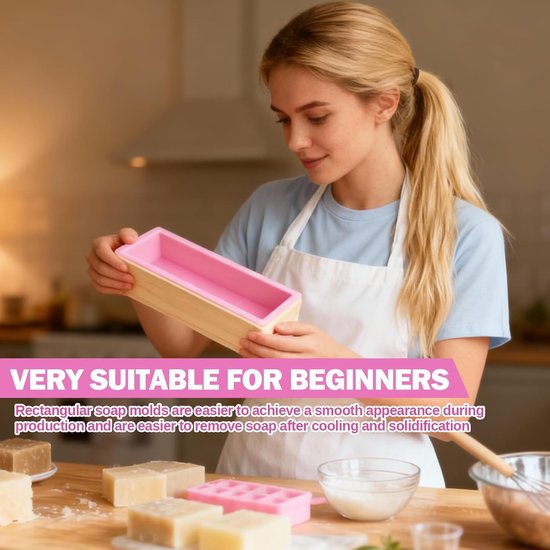 4 stuks, 1200 ml, zeepvorm met houten doos, rechthoekige zeepvormen, siliconen vorm, zeepvorm, geschikt voor zeep of toastcake (roze) — afbeelding 2