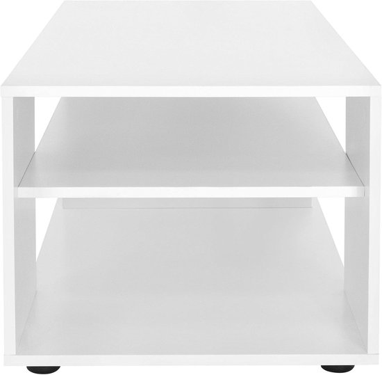 Salontafel in wit 110 x 50 x 41 cm, Ruime salontafel met 4 planken op 3 niveaus, Moderne sofatafel met veel opbergruimte, Houten bijzettafel, Salontafel Houten tafel — afbeelding 2
