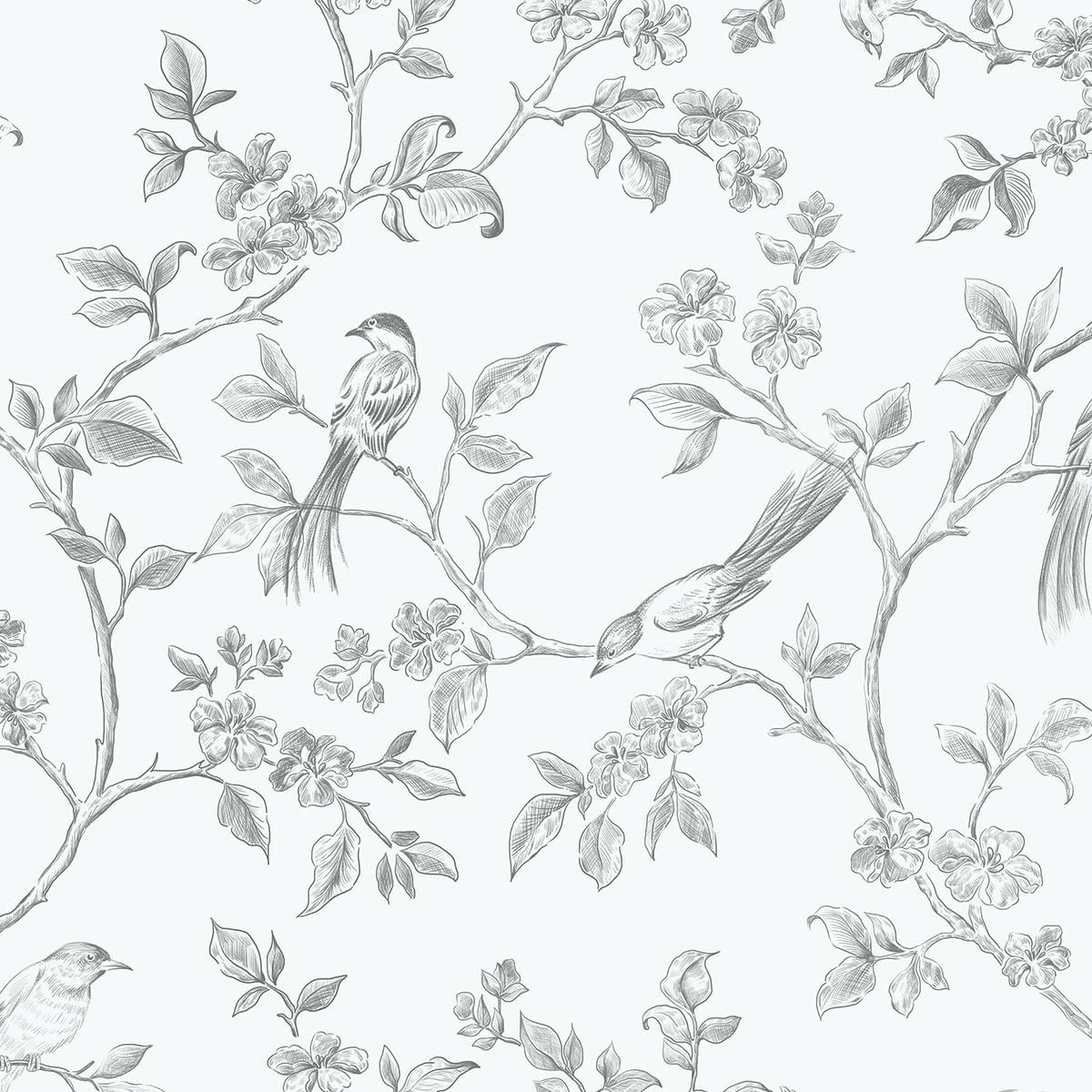 Behang vogels bloemen behang wit plakfolie meubels waterdichte vinyl meubelfolie 41 cm x 3 m wandbehang voor slaapkamer woonkamer keuken