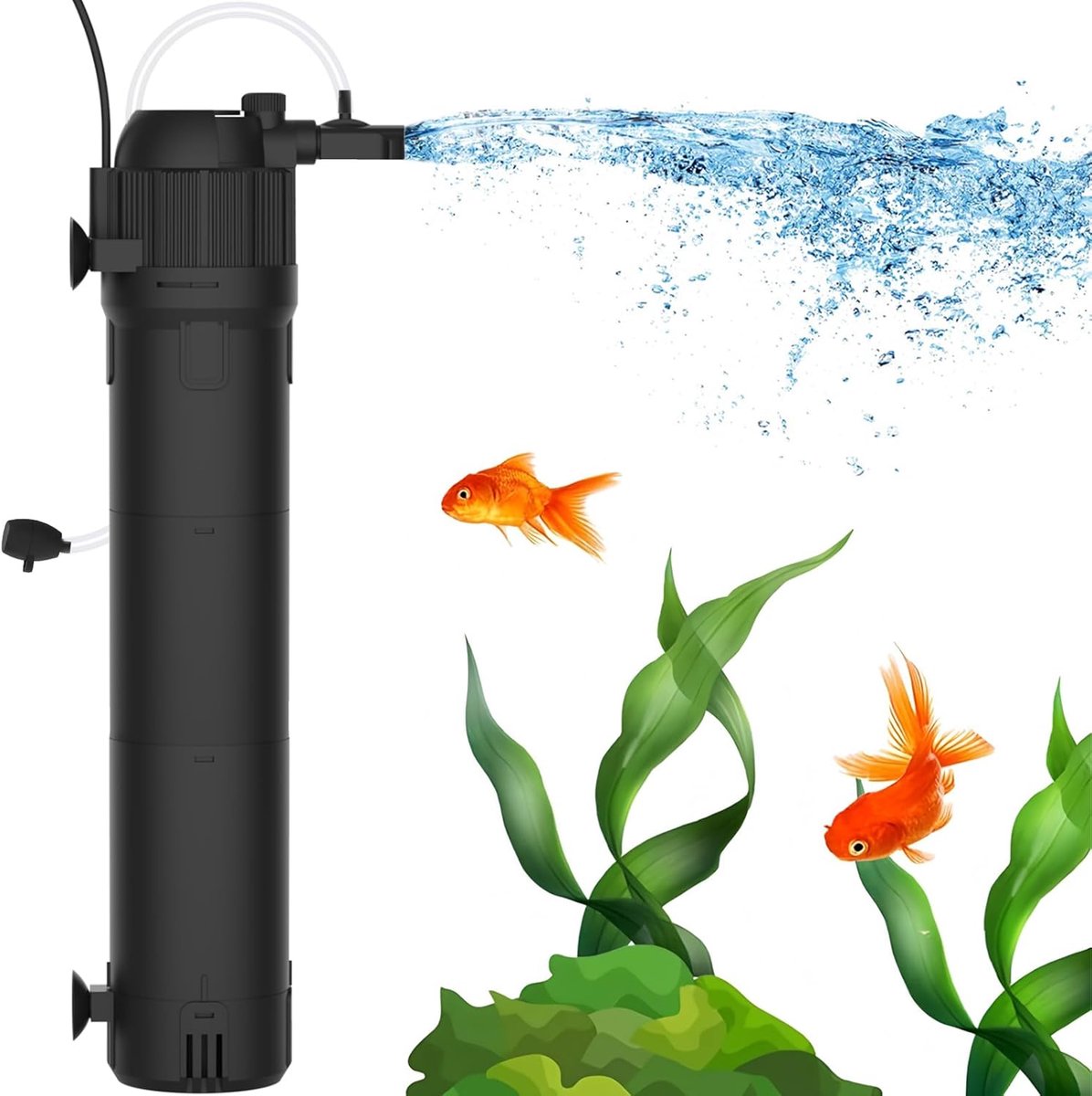 Filter Aquaria, Instelbare Aquariumfilterpomp van 800 l/u, 8 W Stille Interne Aquariumfilter met Algenverwijderings/Zuurstofvoorzienings/Watercirculatiefunctie, Geschikt voor Kleine Aquaria tot 250 l.