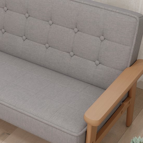 AIYAPLAY Kinderbankje Kortpolige stof, rubberhout 77L x 42B x 48H cm Grijs van AIYAPLAY — afbeelding 3