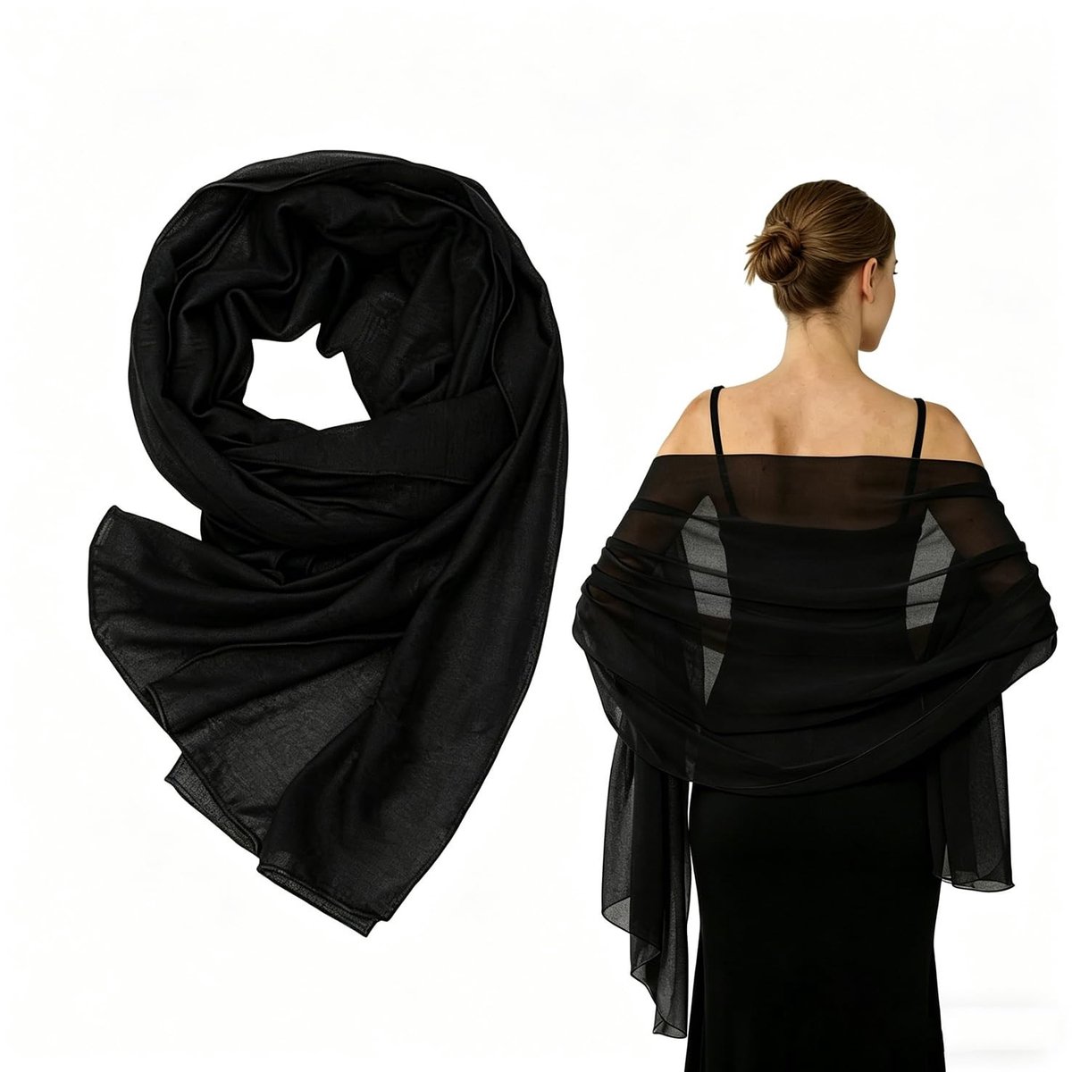 SolidKeus - Elegante Zwarte Chiffon Sjaal voor Dames voor Feestelijke Gelegenheden