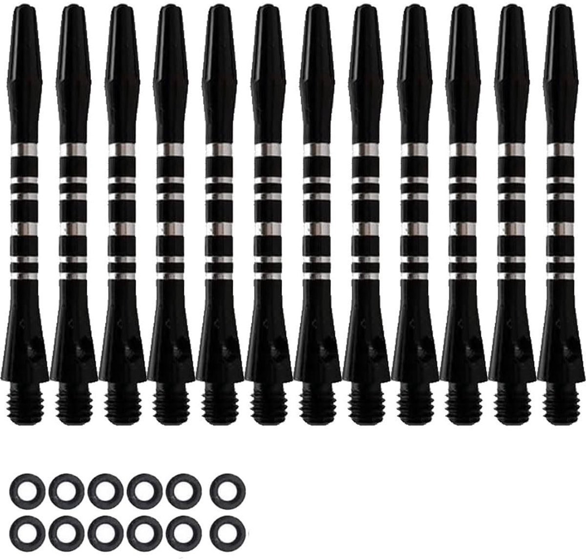 SolidKeus - Set van 12 Dart Schachten en 20 Rubber Ringen