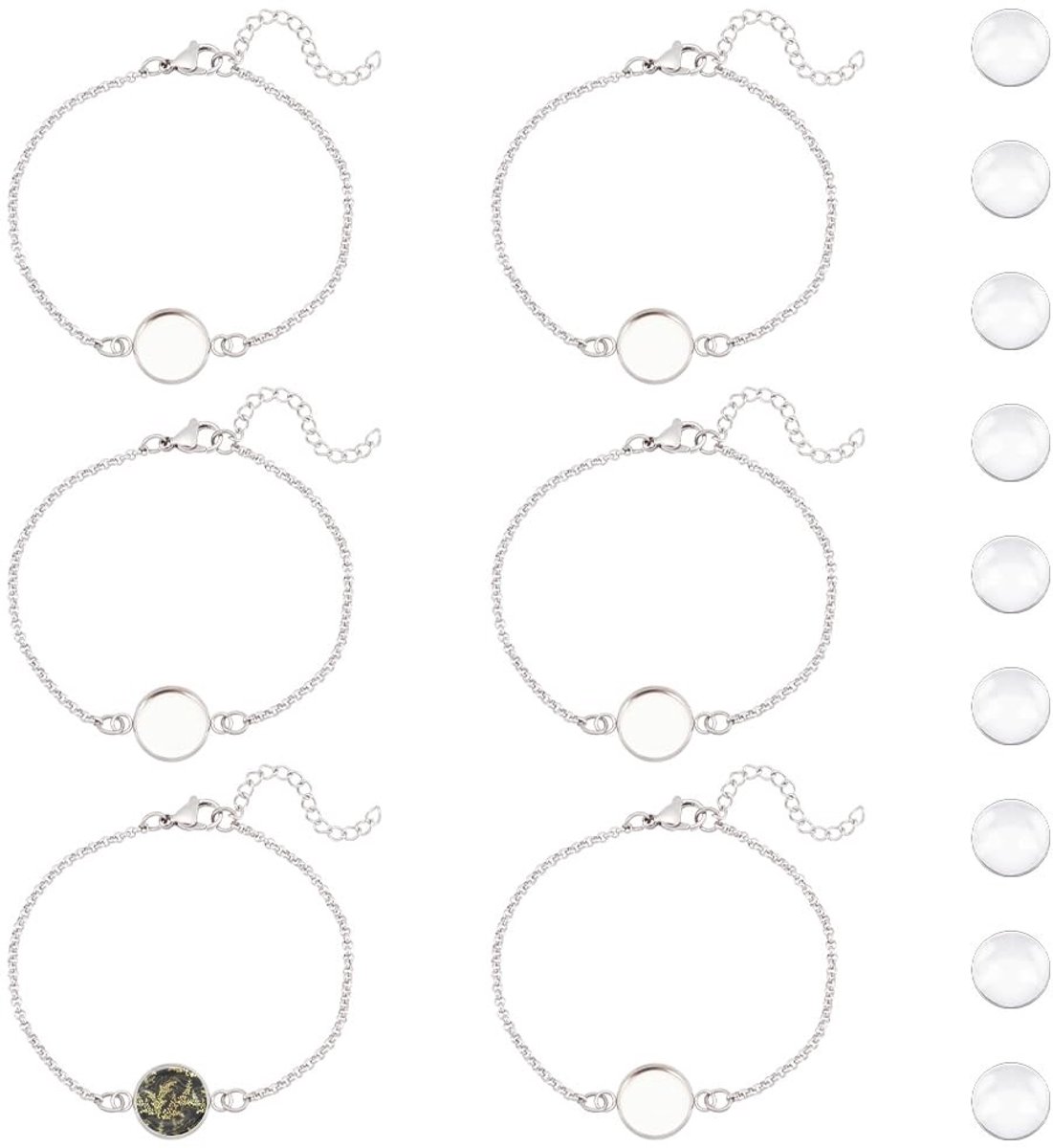 SolidKeus - Set van 12 RVS Armbanden met Lege Tray en Glazen Cabochons
