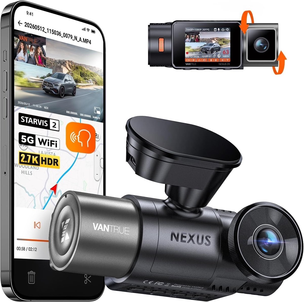 SolidKeus - Dual Dashcam met 2.7K + 1080P en GPS