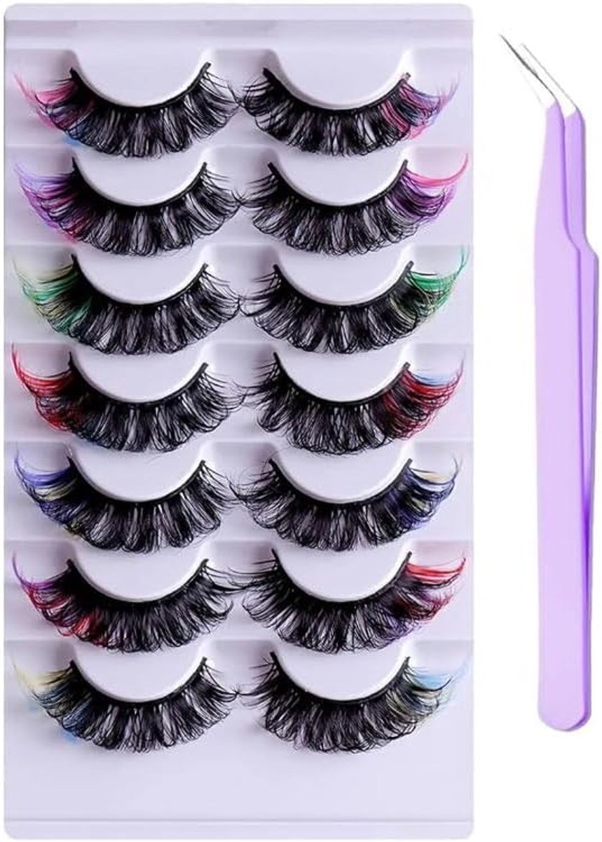 Dramatische Fluffy Wimpers in Kleuren - 7 Paar Kunstwimpers voor Cosplay, Feestmake-up en Kerstdecoratie