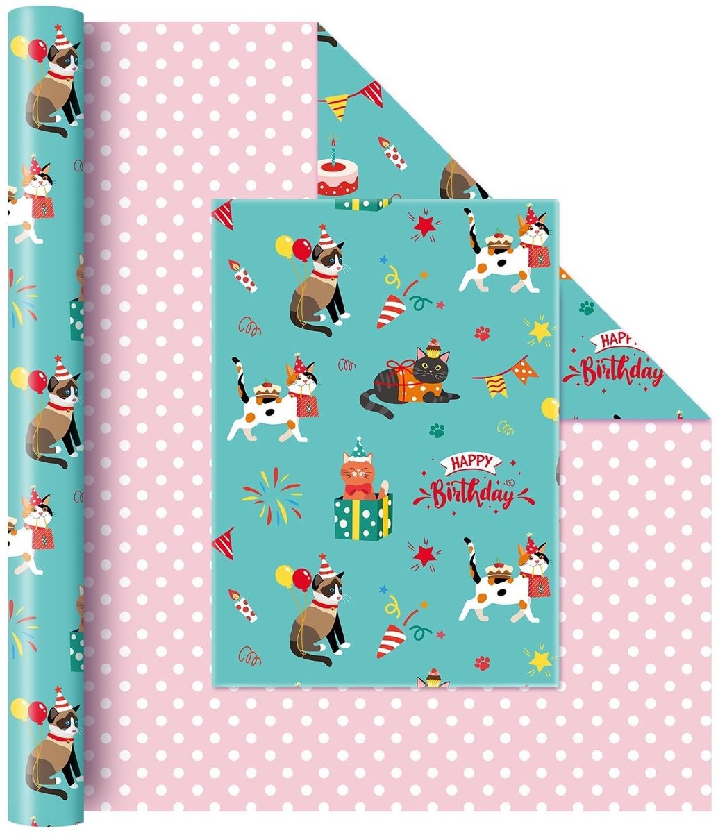 Omgoods - Kat Cadeaupapier Rol 43 cm x 10 m