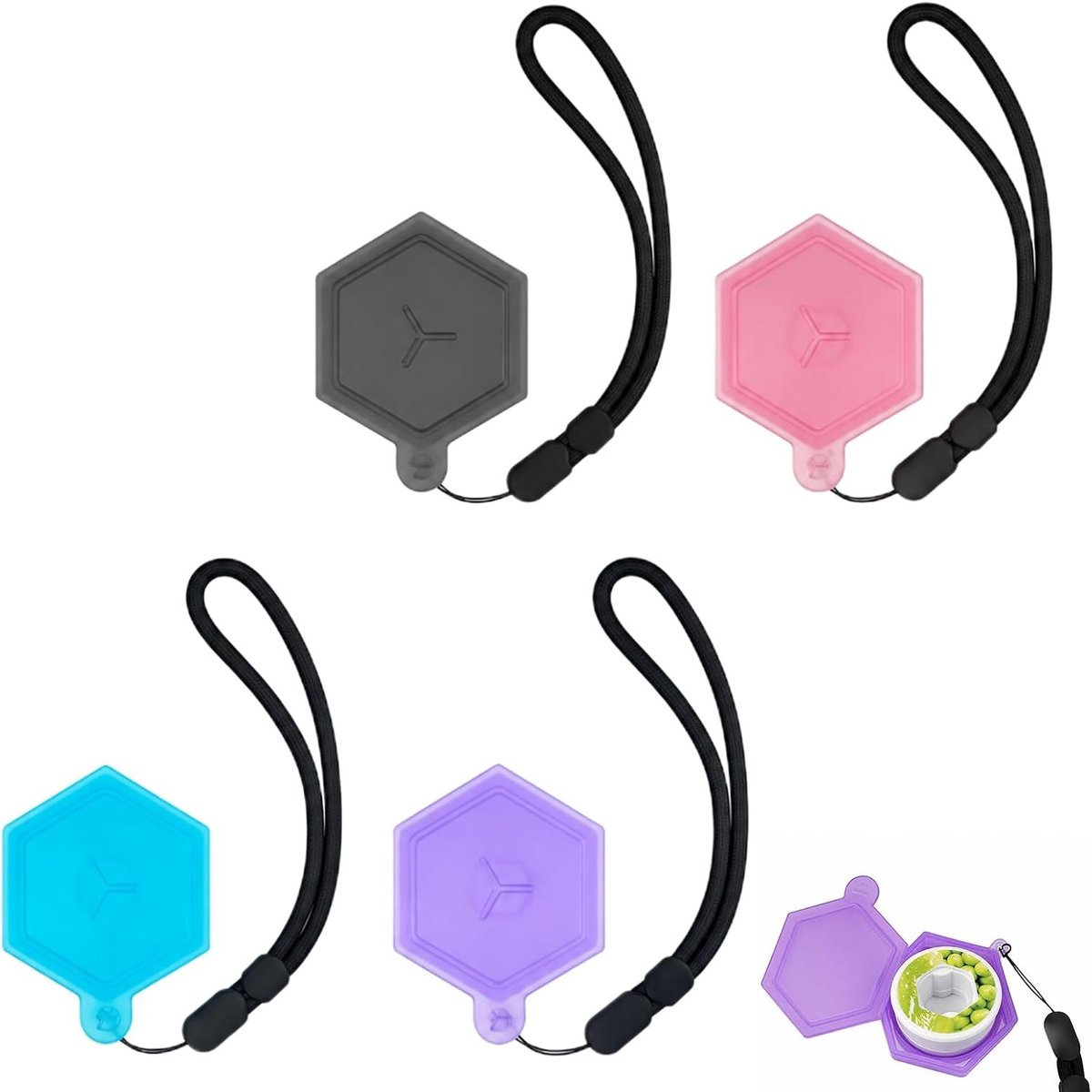 Opslagpods Set van 4, Geurpods en Opbergdozen, BPA-vrij, Ideaal voor Drankflessen Accessoires, Hangende Opberging, Kleur: Roze, Zwart, Paars, Blauw