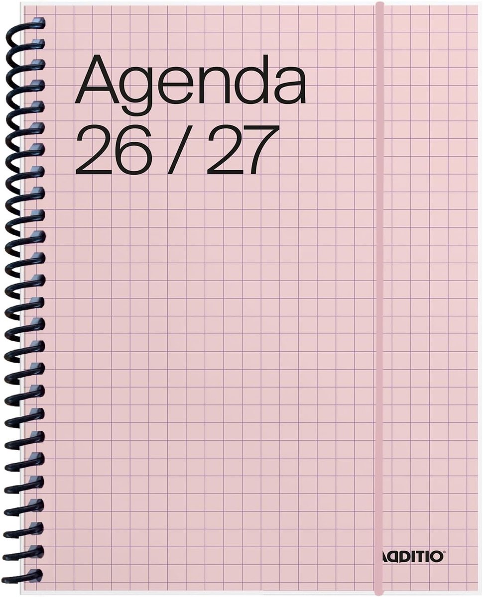 Schoolagenda 26-27 - Roze - 12,5 x 17 cm - Ecologisch Papier met Elastische Sluiting en Penhouder - Voor Studenten