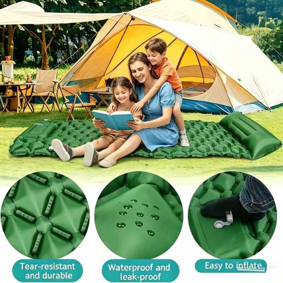 Zelfopblazend Matras - Kampeer Slaapmat - Outdoor Slapen - Geïntegreerd Kussen - 195 x 65 cm - Groen — afbeelding 3