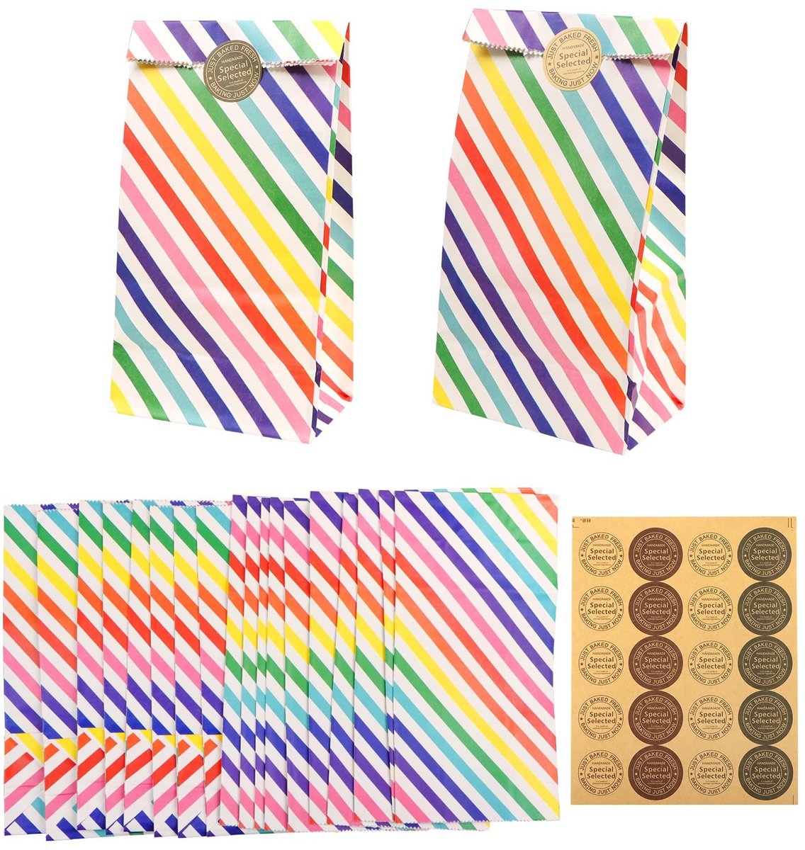 Set van 20 Cadeautassen van Papier met Stickers voor Verjaardagen en Feestjes