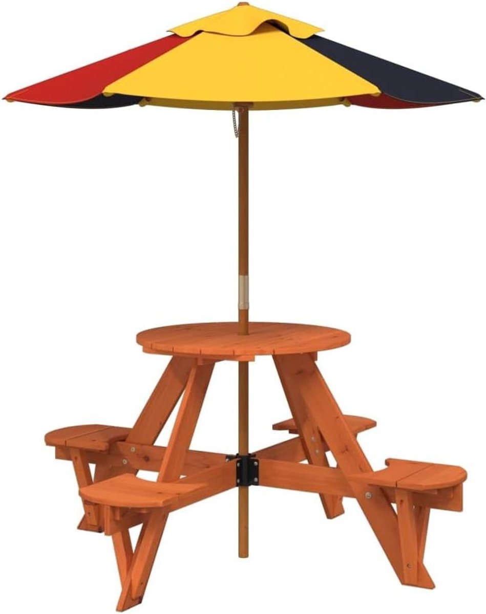 Picknicktafel met parasol - Buitenmeubel - Gezellig buiten zitten - Geïntegreerde parasol - Voor 4 personen - Donkerbruin