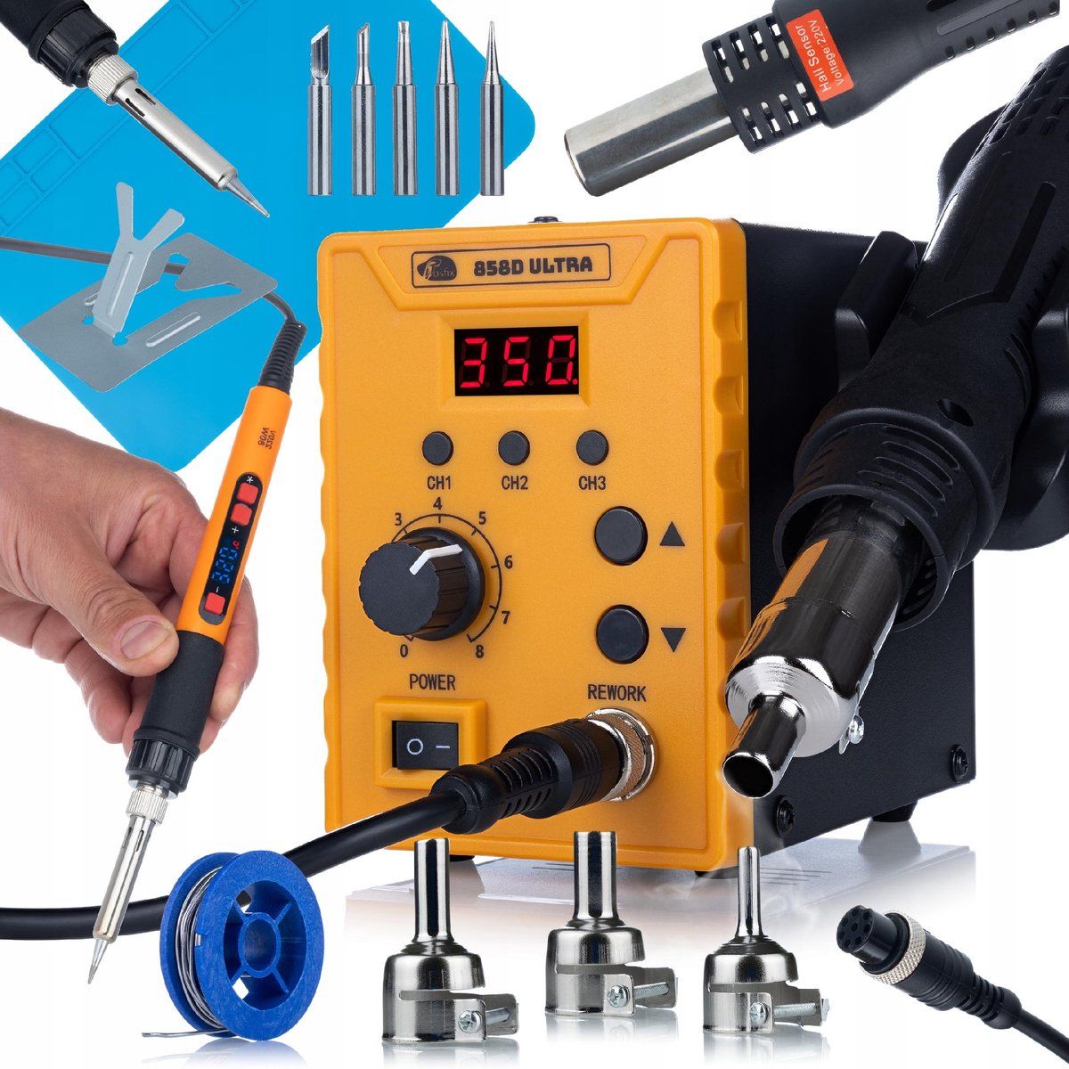 Rosfix Soldeerset 858D Ultra - Hotairstation 700W Incl. Soldeerbout 80W - 100–500°C, 120 L/min