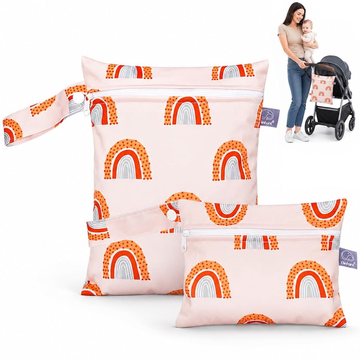 Omgoods - Waterdichte Luiertas Set met Ritssluiting in Regenboogdesign