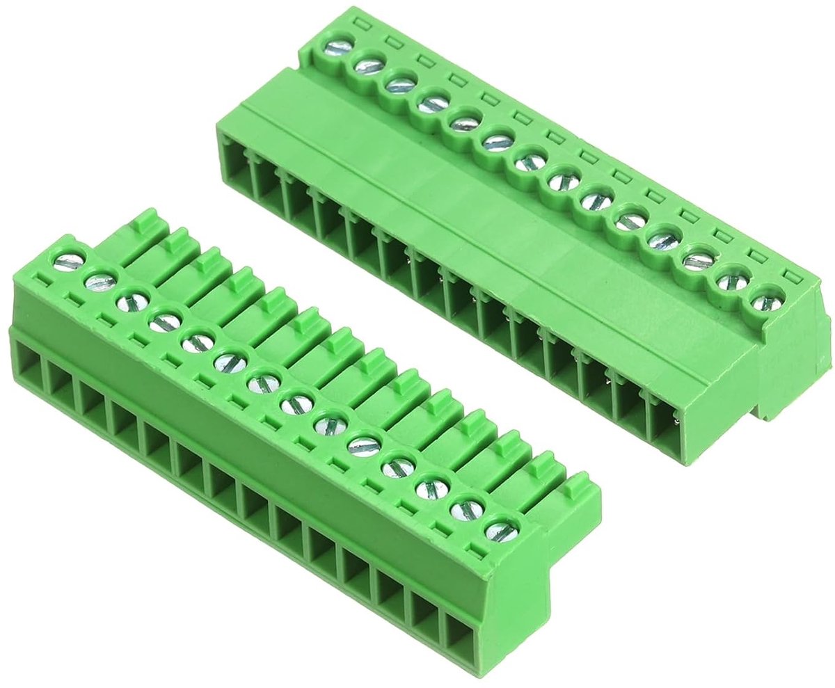 1 x set klemlijstblok, 14-polig, met 3,5 mm stap, voor printplaatmontage, afneembare haakse stekker voor audio- en doe-het-zelf-elektronische modules.