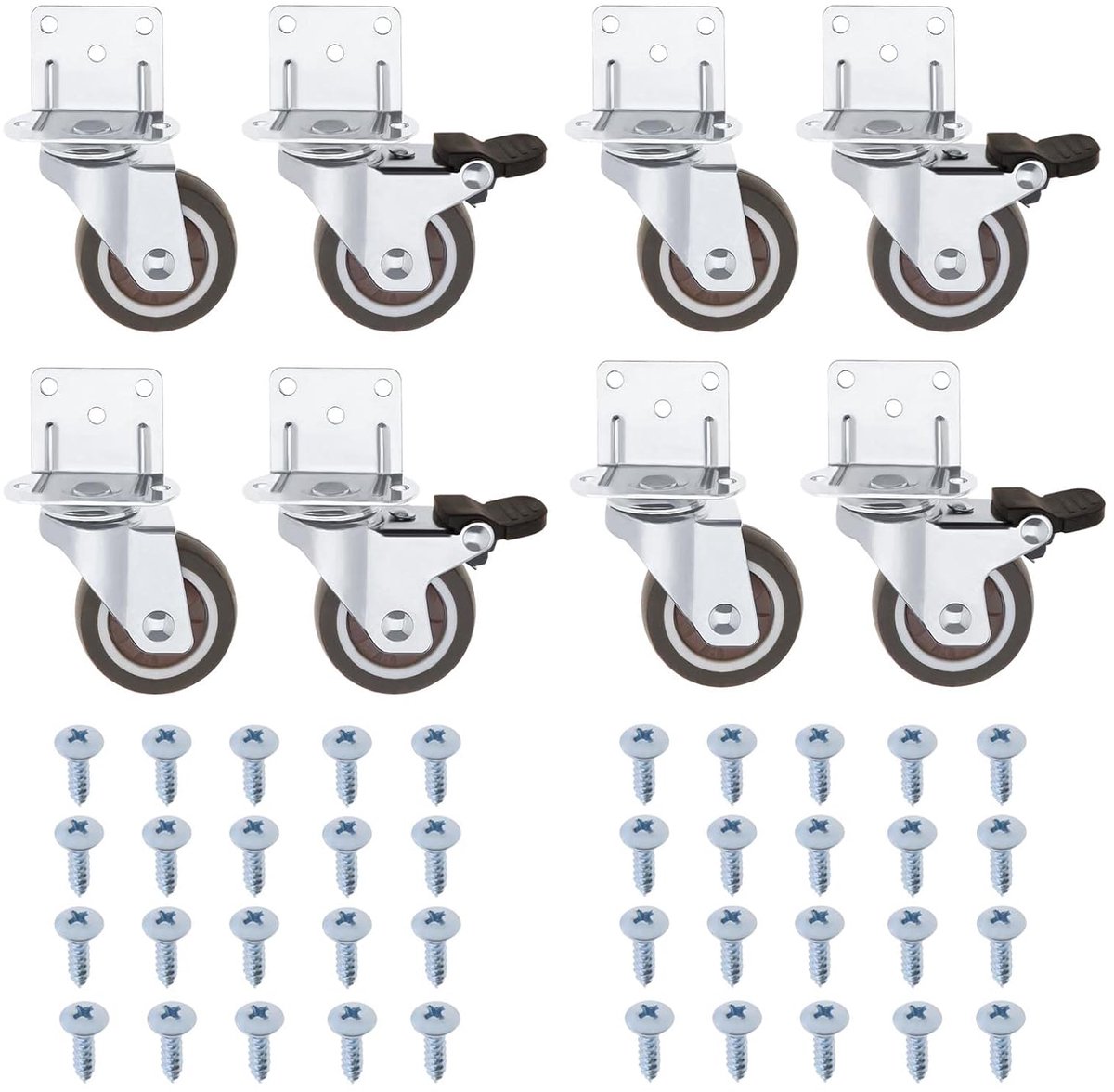 8 STKS 1 inch Swivel Wielen L-Montage Plaat Caster 4 STKS met rem 4 STKS Zonder Rem voor Meubels Bloem Stands Wiegjes Tafel Laadcapaciteit 22 lbs Per Wiel