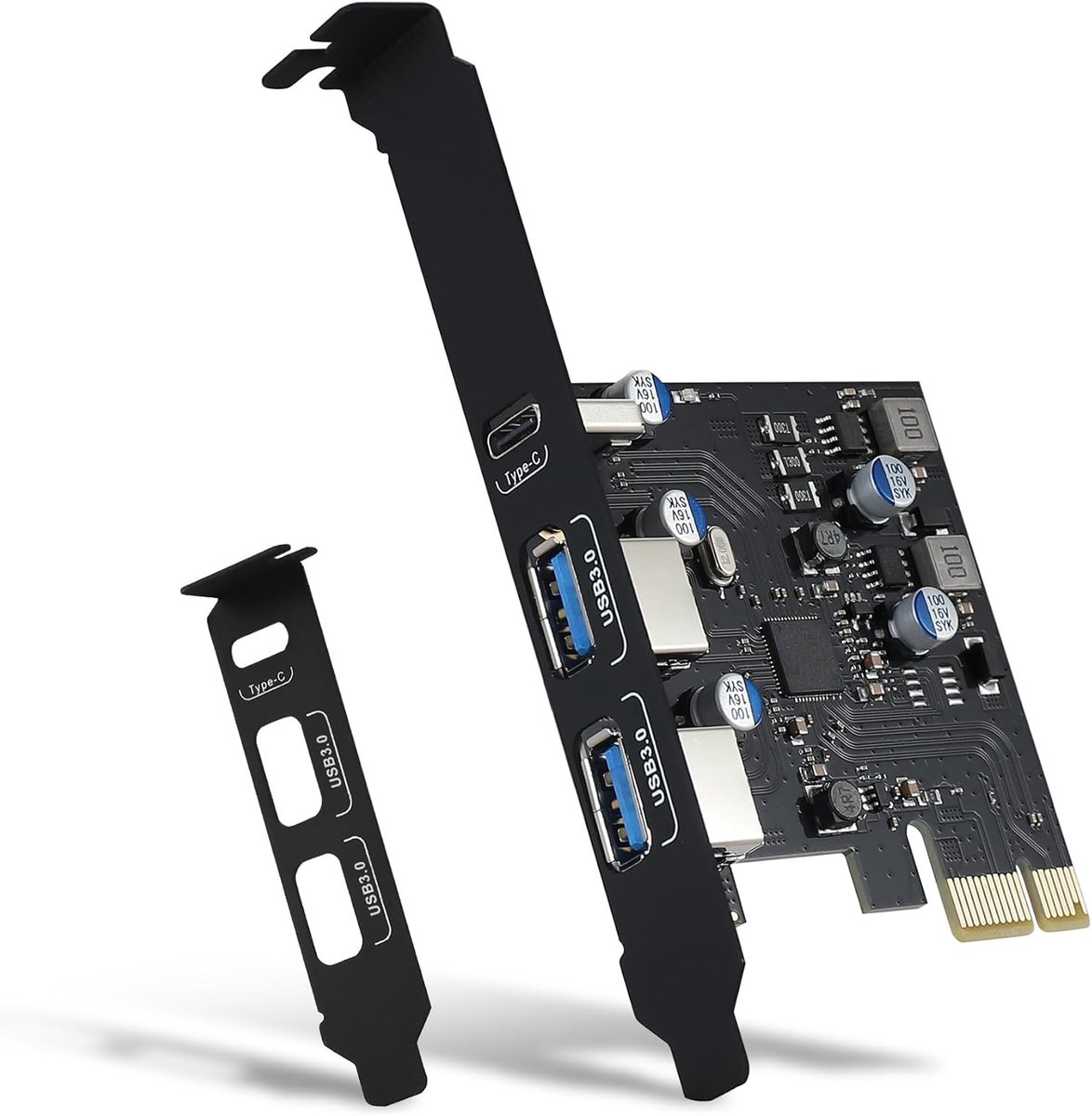 USB-C Power Delivery PCIe-kaart, 20 W snellaadpoort, 3 poorten (type C, 2 x type A) USB 3.0 uitbreidingskaart met low-profile beugel voor desktop pc Windows