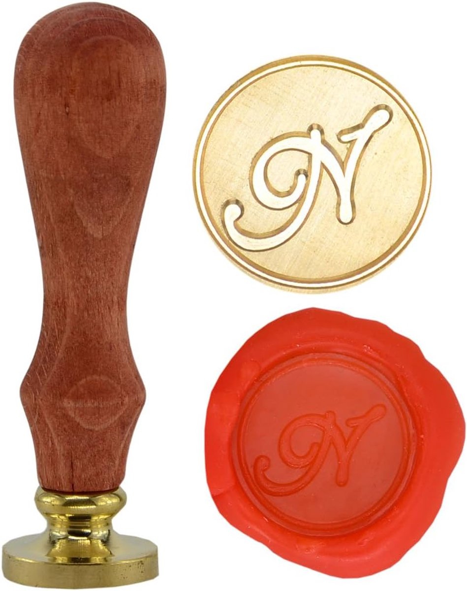 Vintage, retro, messing kop en houten handvat, 26 letters, alfabet A-Z, voor waszegel GZ4 N