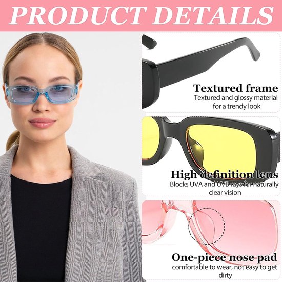 Zonnebrillen UV400 voor dames - Jaren 90 retro trendy zonnebrilset, partybrilset, trendy bril, retro, hippie, zonnebril, vierkante bril voor dames — afbeelding 5
