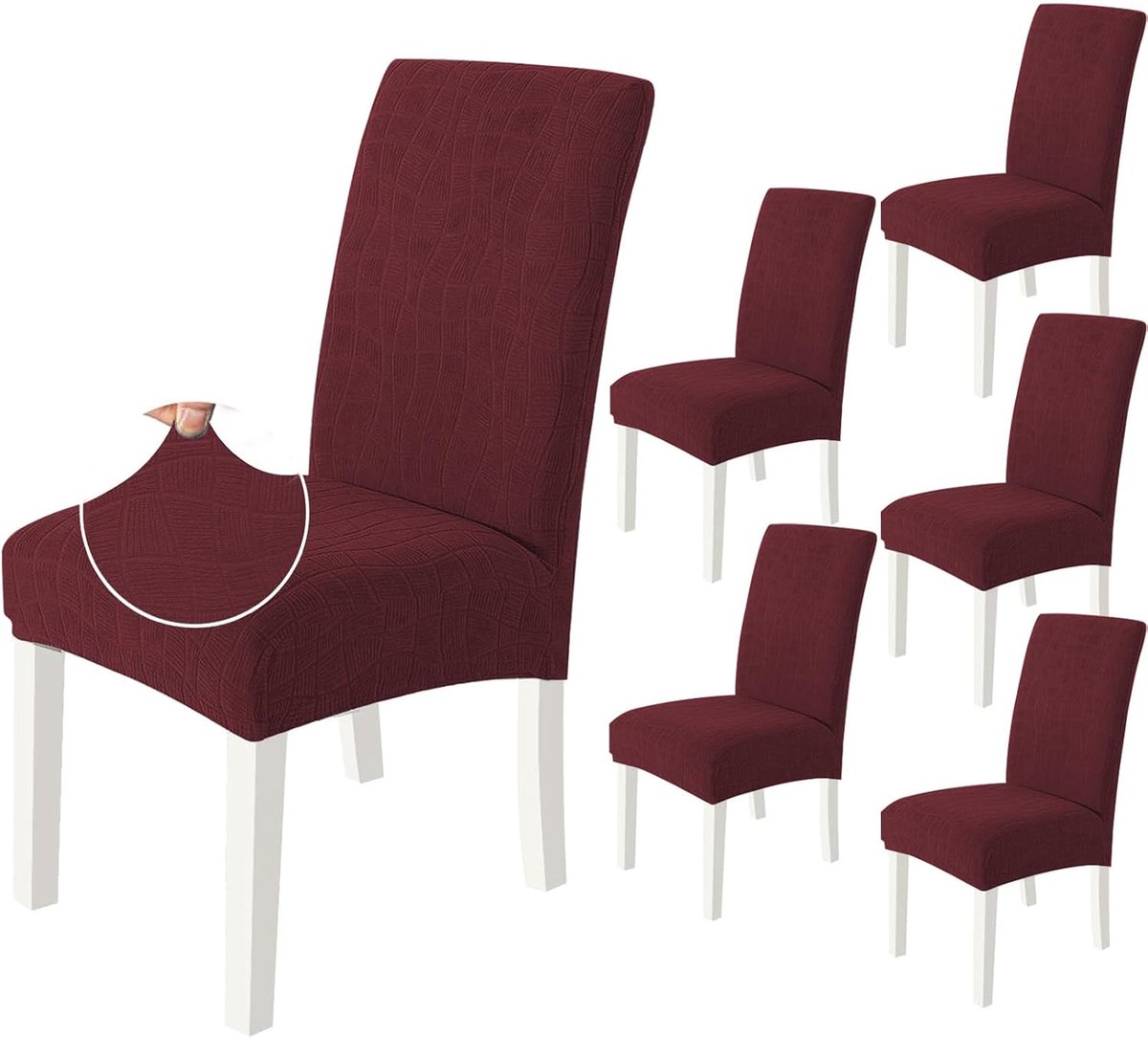 Stretch Stoelhoezen 6 Stuks, Moderne Elastische Stoelhoes Eetkamerstoel, Verlengbare Stoelhoes, Afneembare Wasbare Stoelbekleding Voor Thuis Restaurant Hote, Bordeauxrood