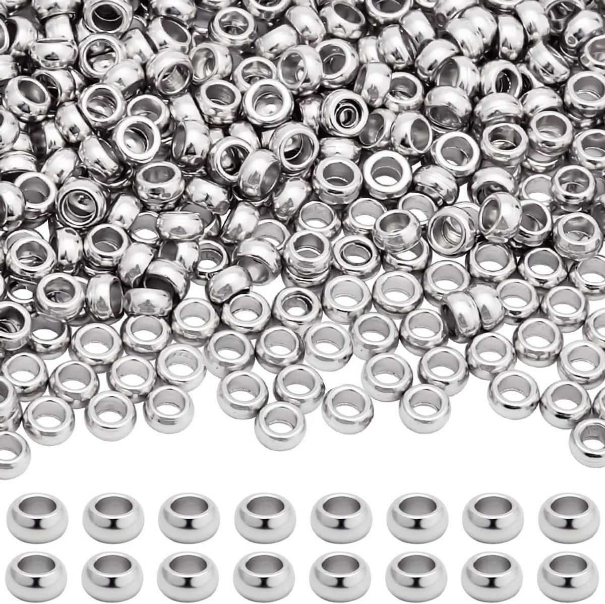 500pcs Crimp perlen 1.9mm roestvrij staal kleine rondelle zilver ronde crampperlen losse spacer stoppers Crimp kabel Endkappen met doos voor halsband armbanden juweliersmaken (gat: 1mm)