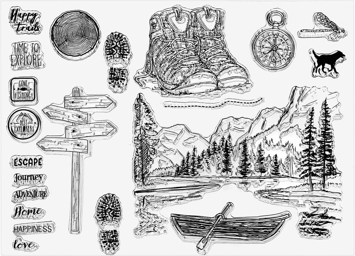 Heldere stempels, siliconen transparante stempels met bos, berg, meer, reis patroon voor vakantie kaart scrapbooking, helder