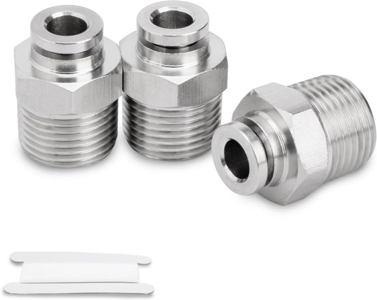 3 stuks 8mm buis OD x 3/8 BSP buitendraad rechte roestvrij staal Push To Connect Pneumatische drukslot fitting