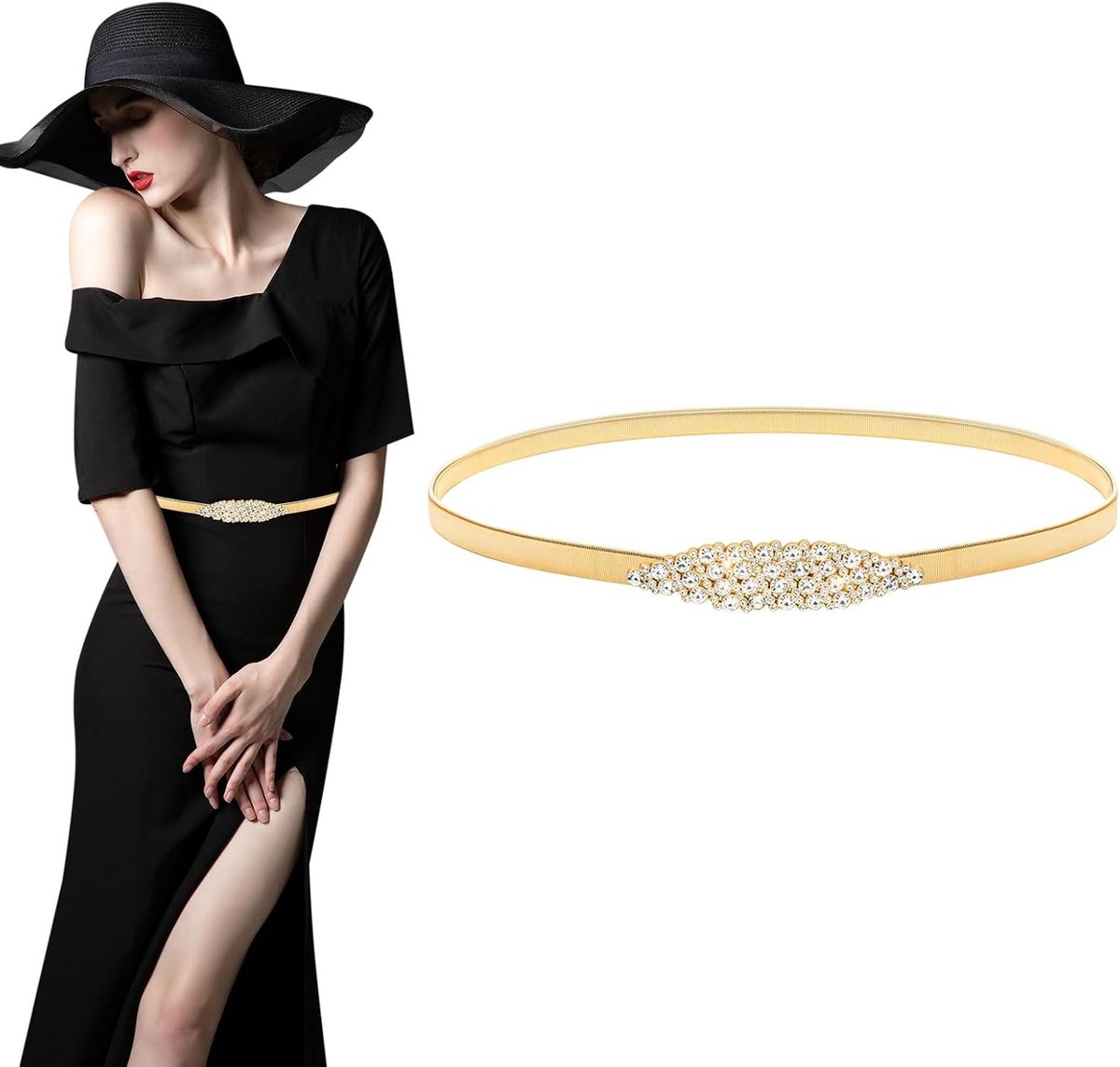 Tailleriem voor dames, skinny metalen riem, elastische dunne kettingriem voor jurk, elastische dunne taille, voor bijpassende jurken, dagelijks gebruik, bruiloftsbenodigdheden