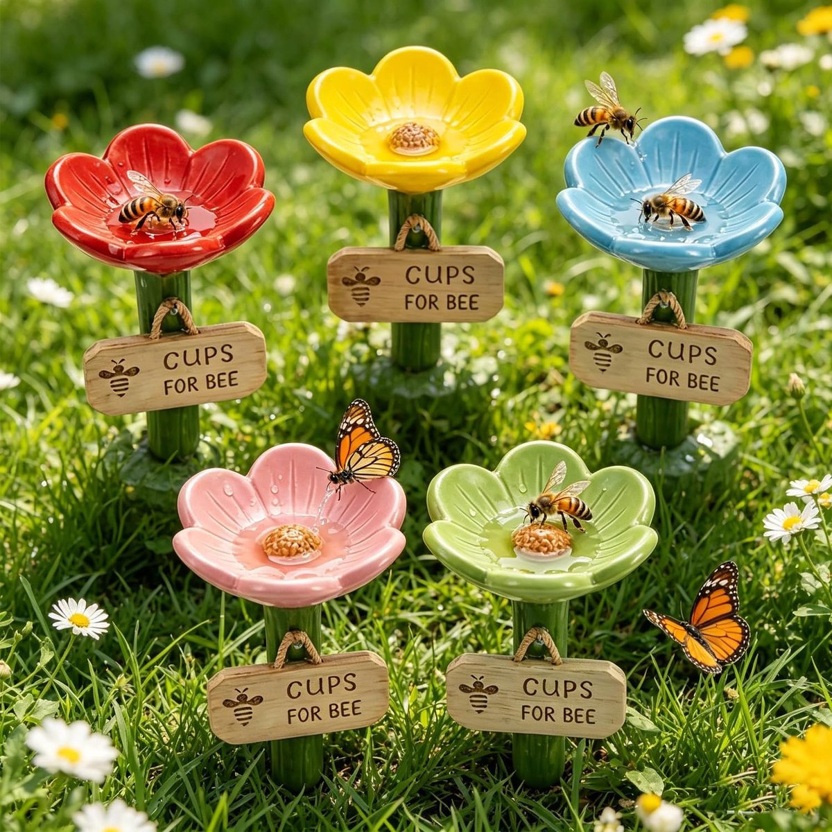 3 Stks Bloemvormige Bee Watering Station, Cups Voor Bijen, Hars Bee Cups Voor Dorstige Bestuivers, Kleurrijke Outdoor Water Feeder Voor Bijen & Vlinders, Tuin Gazon Patio Decor (5)