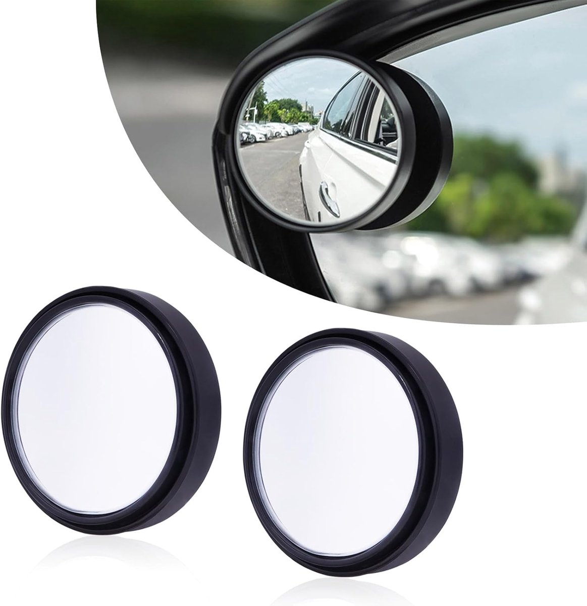 Dodehoekspiegel, HD-glas, convexe lens, frameloos, verstelbaar, dode hoekspiegel voor convex, voor auto's, vrachtwagens, SUV's, verkeersveiligheid, 2 stuks (BSM-rond)