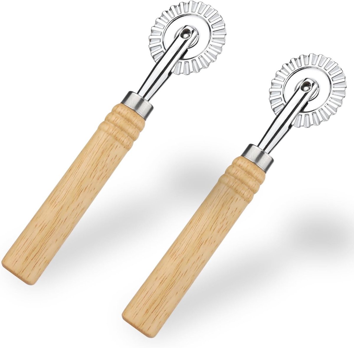 2st Deegsnijderwiel, Pastasnijder met Houten Handvat Deegsnijderwiel Ravioli Snijderwiel Pizzasnijder Knoedelkant Maken Noedels Deegsnijderrol voor Thuis Keuken