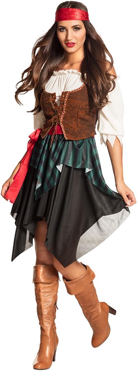 - Volwassenenkostuum Piraat Storm, blouse, corsage, rok, bandana, kapitein, Redhaed, Sparrow, boekanier, muiterij, carnaval, Halloween, themafeest, verkleedkleding