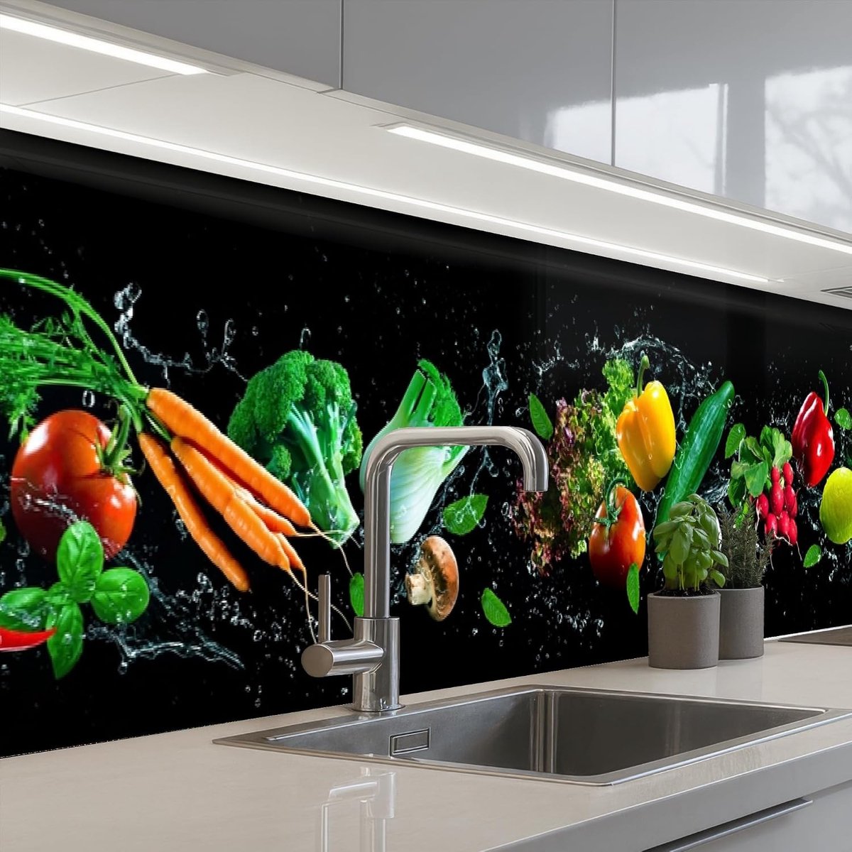 Keukenachterwand 60x300 cm zelfklevend keuken decoratie accessories home kitchen spatscherm Groente - Splash - Zwart