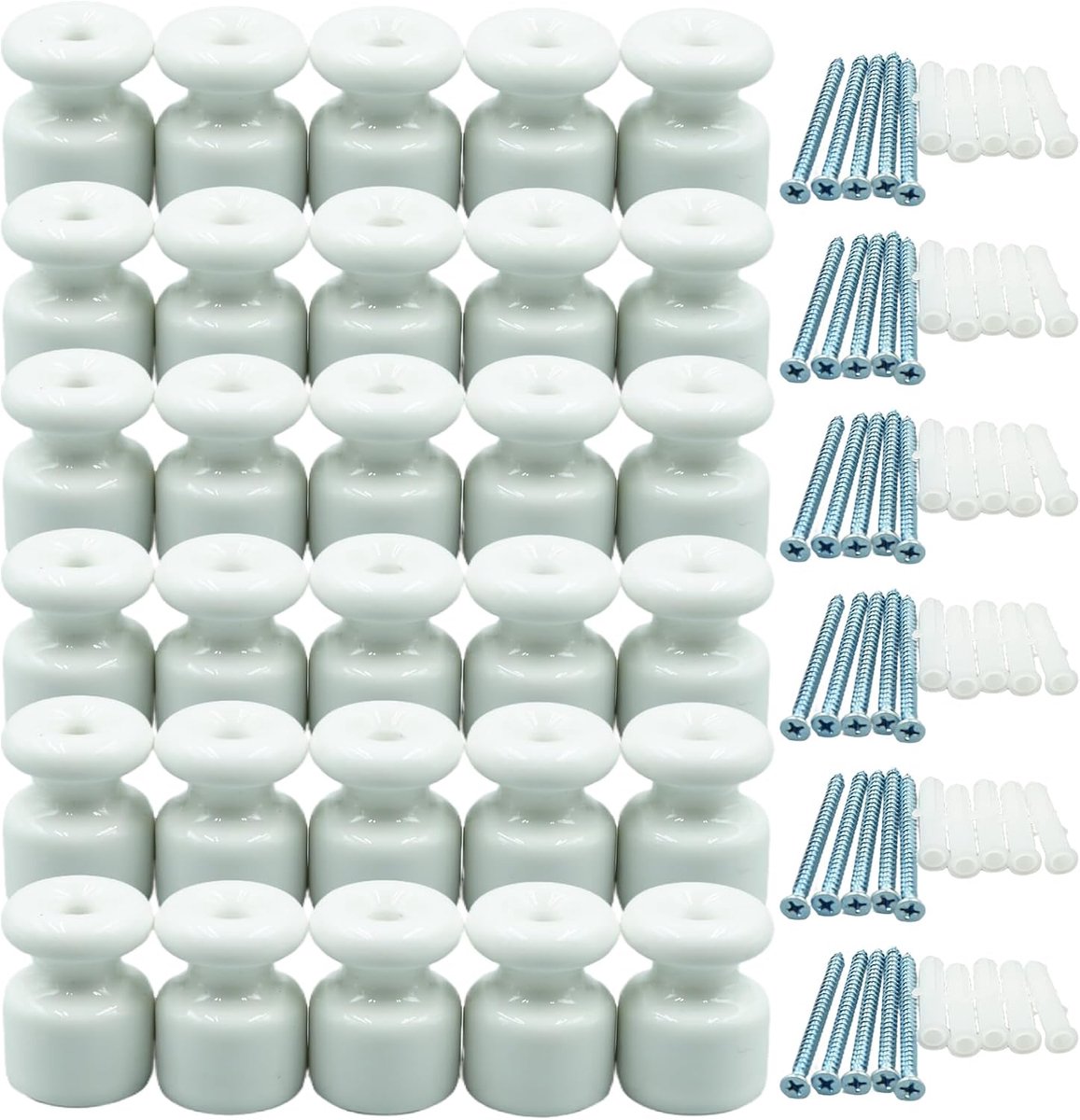 30 stuks porseleinen isolatoren voor installatie met gevlochten textielkabel diameter 20 mm