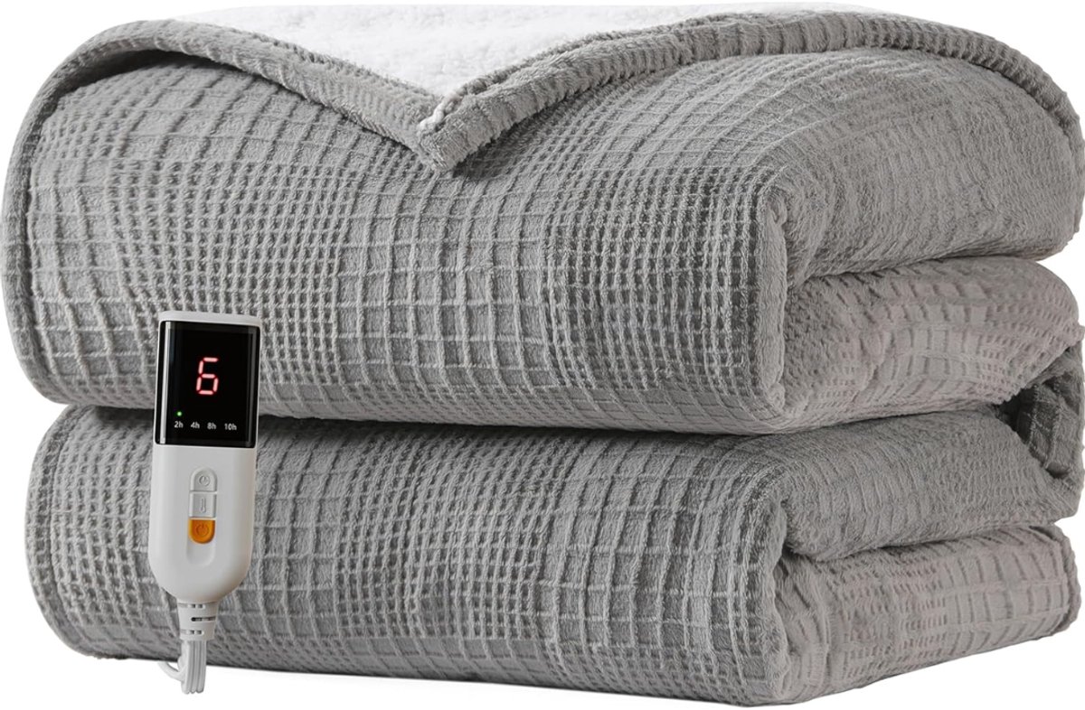 Lìon® Elektrische Deken - Elektrisch Verwarmd - Gezellige Verwarmingsdeken - Grijs - 160cm x 130cm x 1cm