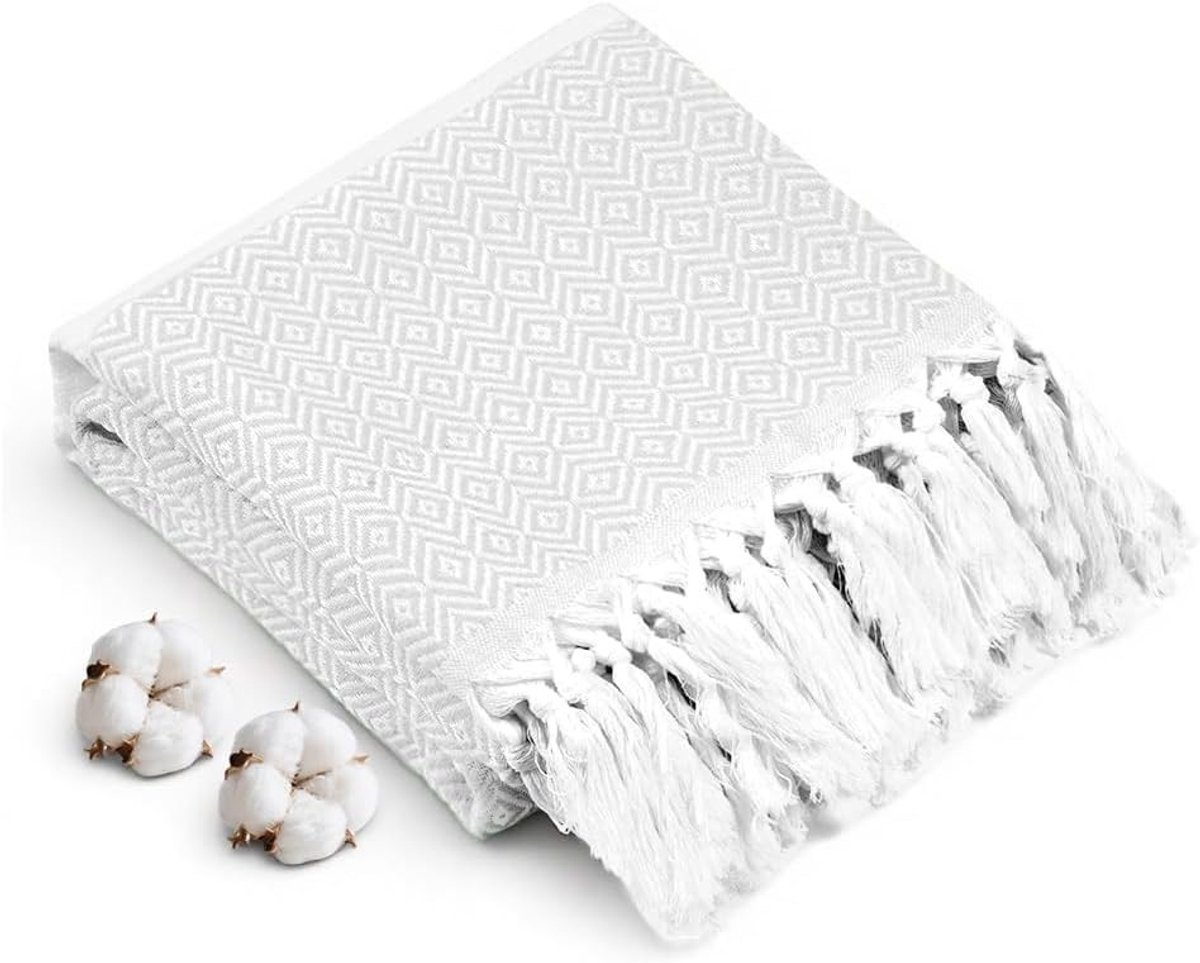 Strandhanddoek - Wit - 100 x 180 cm - Gemaakt van 100% Turkse Katoen - Voor Strand, Bad en Reizen