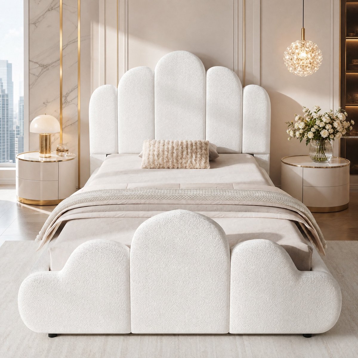 COVREO Kinderbed met afgeronde hoeken – 90x200 cm – Eenpersoonsbed van bouclé – voor kinderkamer en dagelijks gebruik – Beige - zonder matras
