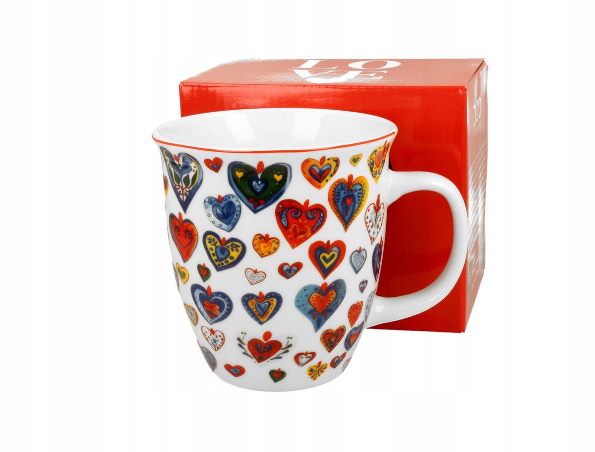 Merkloos Mok 650 ml met Kleurrijke Hartjes - New Bone China