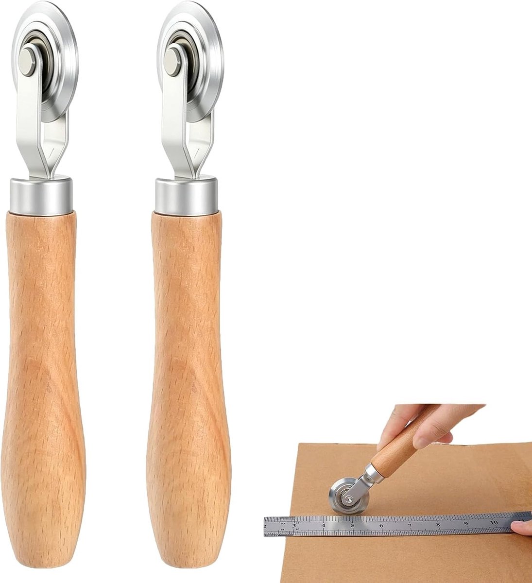 Groefwielen voor knutselen, 2 stuks, 0,5 mm en 1,2 mm breed, houten handvat, precisiesnijden, markering en cadeau-idee voor papier en karton