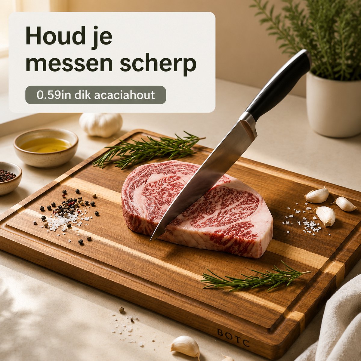 BOTC Houten Snijplanken Set 4-Delig - Snijplank met Sapgeul - Keuken Snijplanken voor Vlees, Groente & Brood - Ook als Serveerplank en Borrelplank — cadeau in Kookcadeaus - foto 3