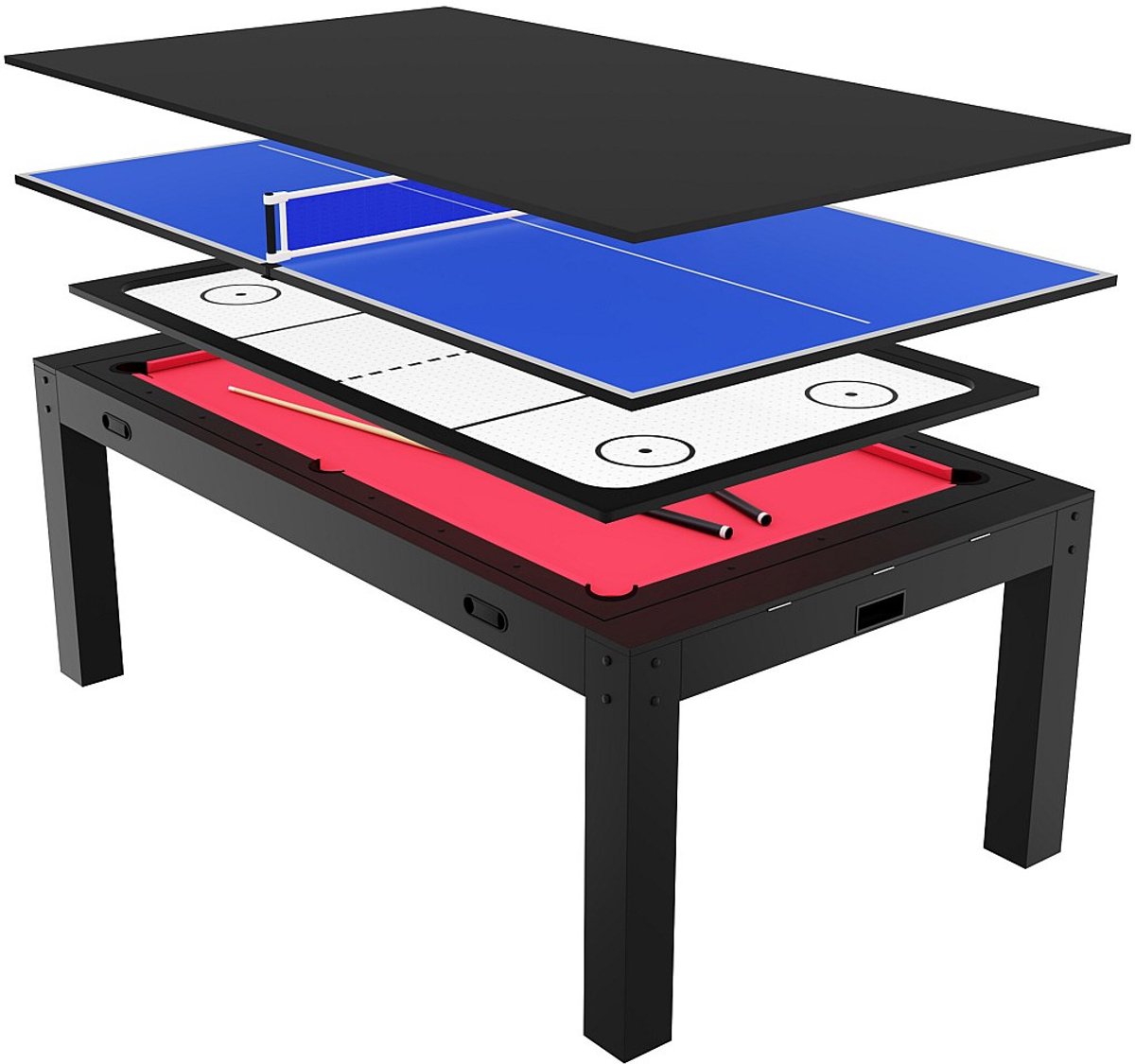 Vente-unique Transformeerbare tafel 4-in-1 - Biljart & Tafeltennis & Airhockey - Zwart - 213 x 121 x 81,2 cm - GRAYSON