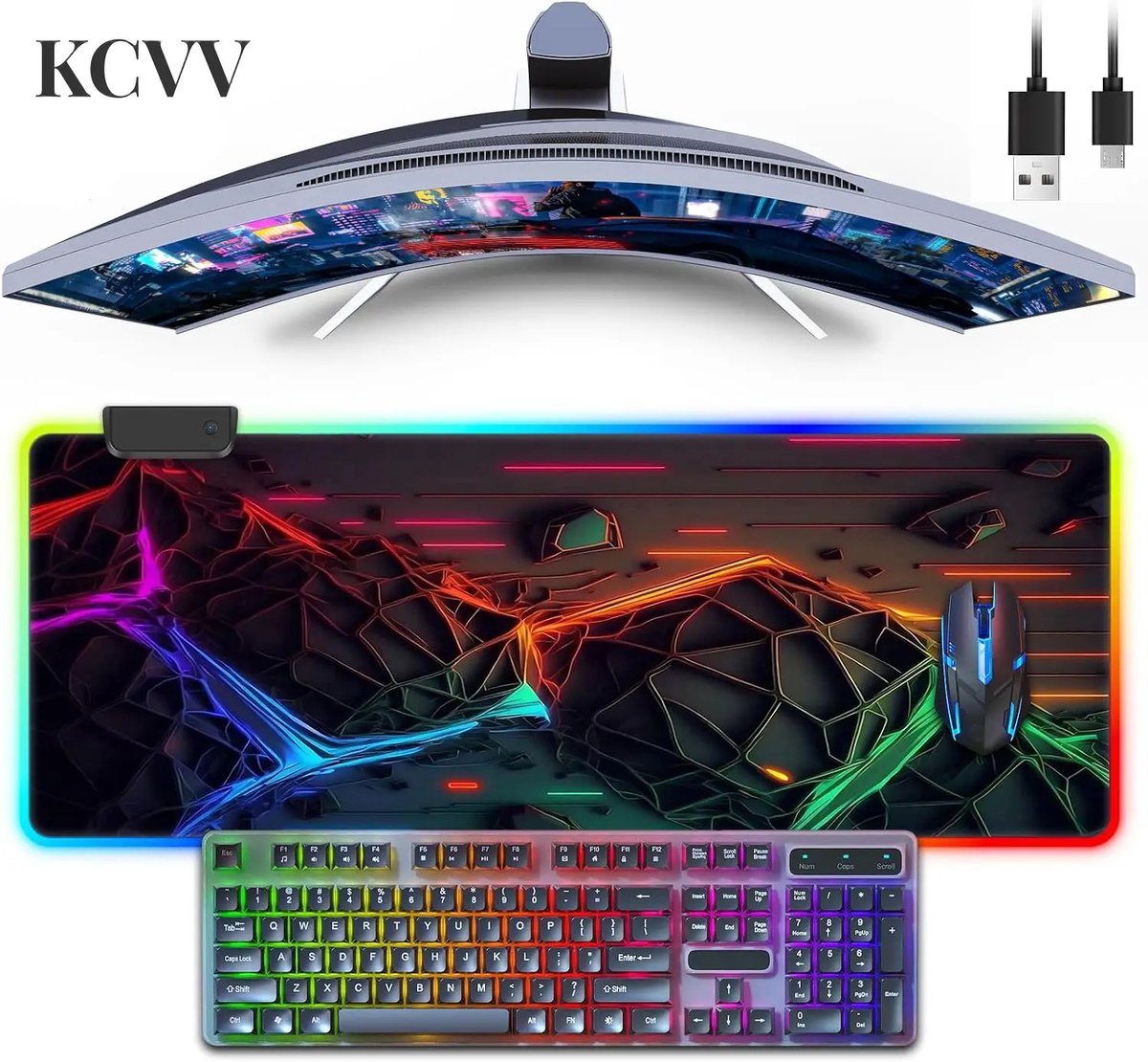 Gaming muismat xxl led verlicht-gaming muismat met verlichting- Gamingmuismat - met 13 LED-verlichtingsmodi - met antislip rubberen onderkant - 80 x 30 x 0,3 cm