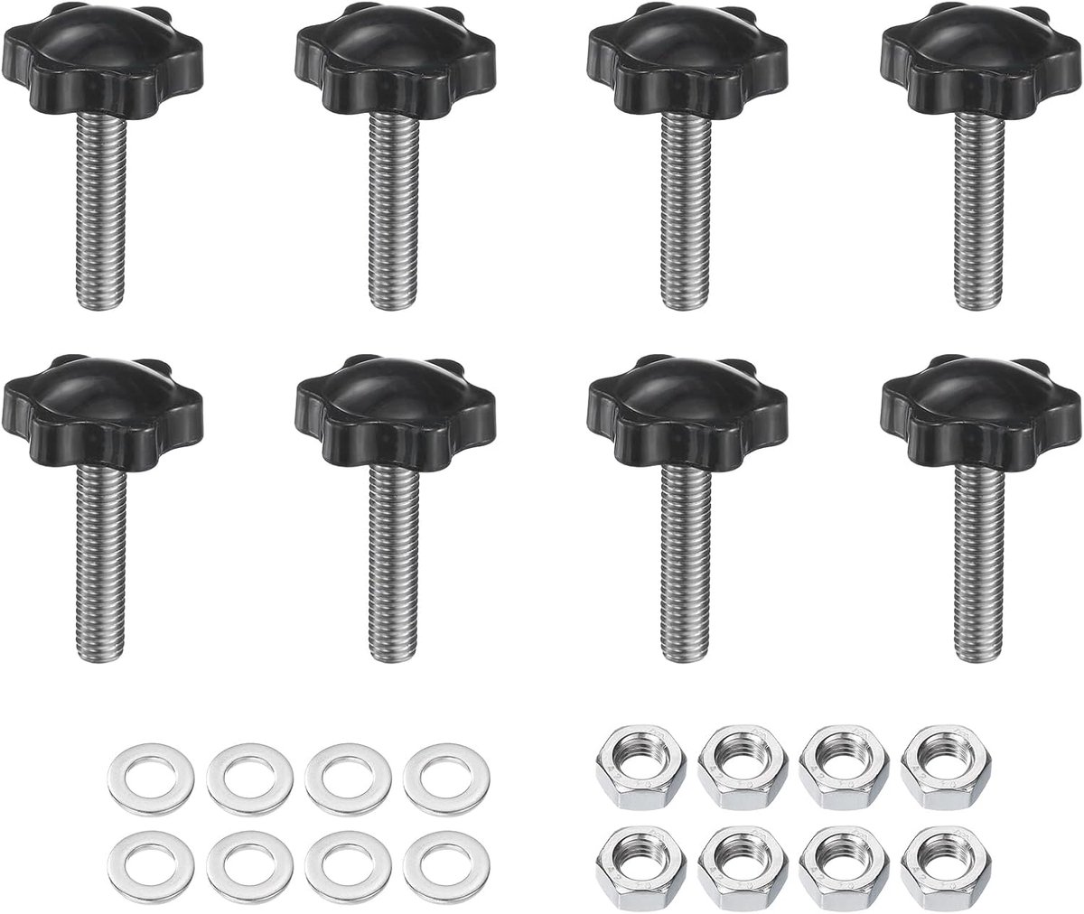 8 stuks kartelschroeven stergreepmoer M8 x 35 mm metrisch 304 roestvrij staal mannelijke schroefdraad 32 mm kartelmoer 6-sterren kunststof schroefdraadstift handknoppen handgrepen