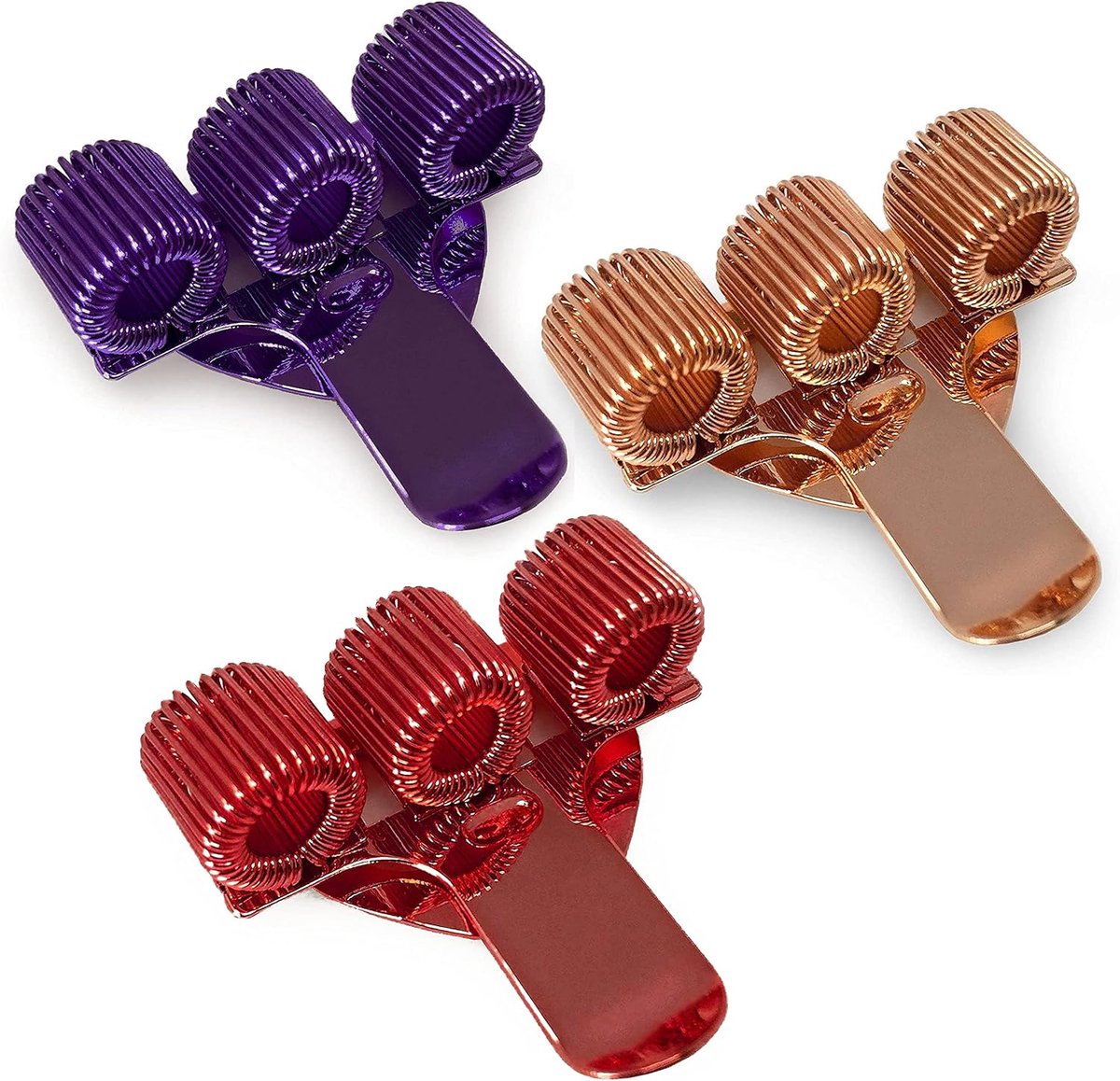And Wright - Drievoudige metalen pennenhouder met zakclip - ideaal voor artsen/verpleegkundigen/piloten - [Pack van 3] - roségoud, rood en paars