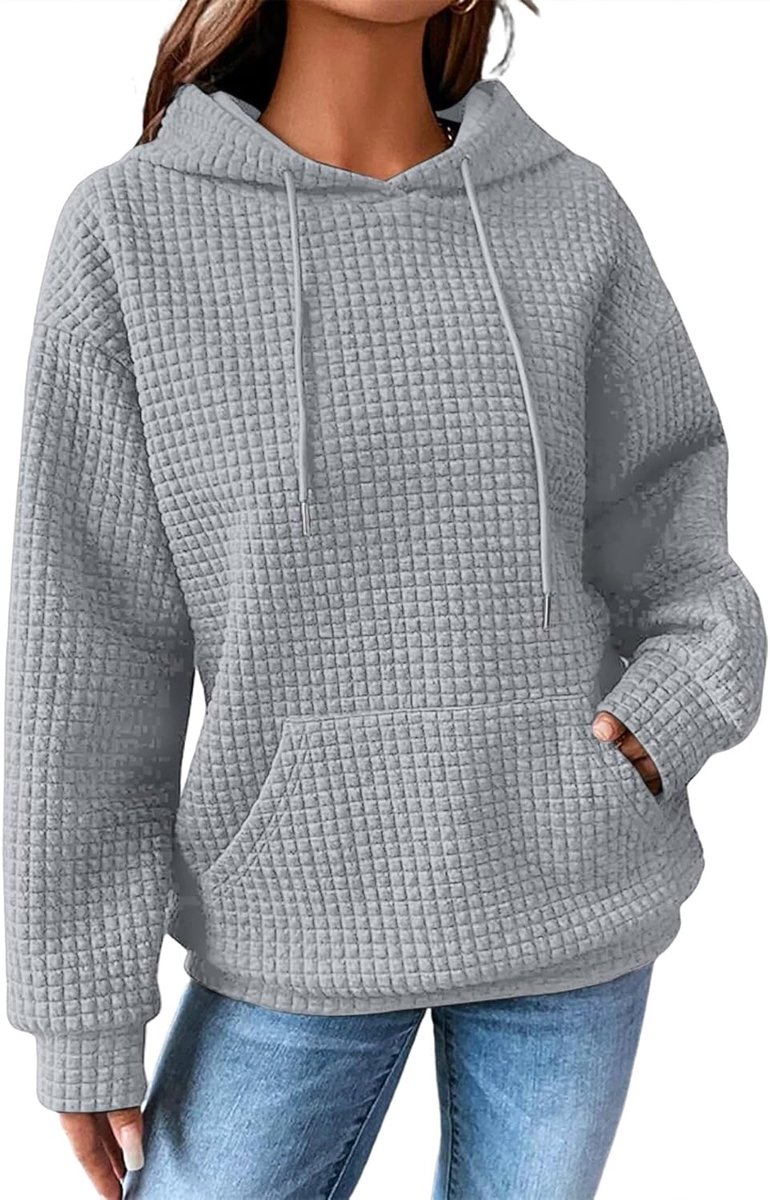 Hoodie dames sweatshirt winter lange mouwen capuchon casual wafeltrui V-hals hoodie met zak trekkoord S-XXL