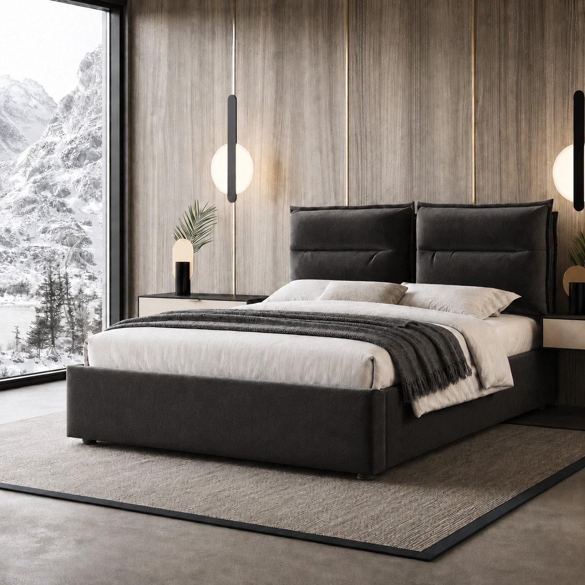 Bedframe - 140x200 Cm - Bed - Met Lattenbodem - Met Opbergruimte - Zwart - Zonder Matras