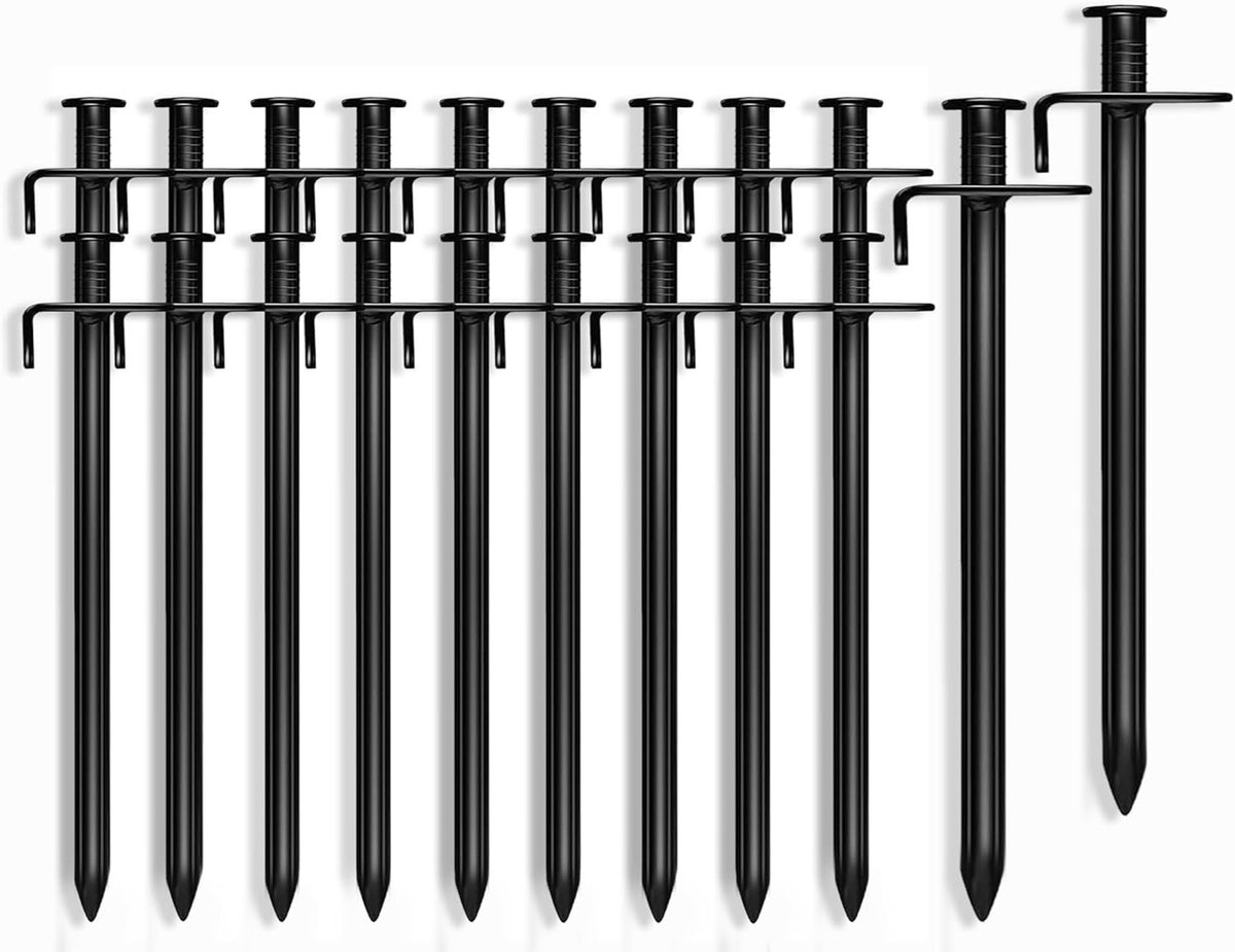 20 Pack Tent Stakes Heavy Duty, 20cm/8 Inch Outdoor Camping Pinnen Stakes Zwart Metalen Grond Stakes Spikes voor Tent Tarp Luifel Onbreekbaar en Inflexibel