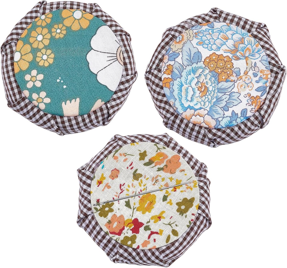 Magnetische naaldhouder met bloemenpatroon, geruit, 2,75 x 2,75 cm, bloemenpatroon, retro, voor borduurwerk, 3 stuks